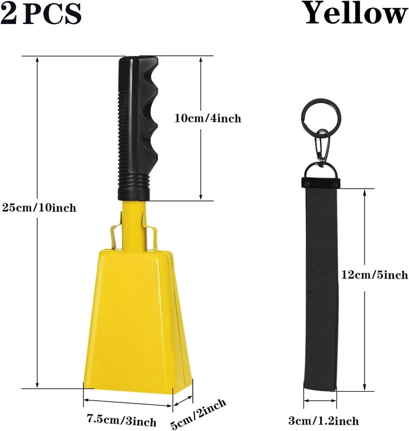 HEYLEAYAR 10Inch Cowbells with Handle for Sporting Events, 2Pcs Large Cow Bells with Wrist Straps, Loud Noise Makers for Cheering Football Games Spirit Marathon Weddings Party Noisemakers, Yellow - Image 2